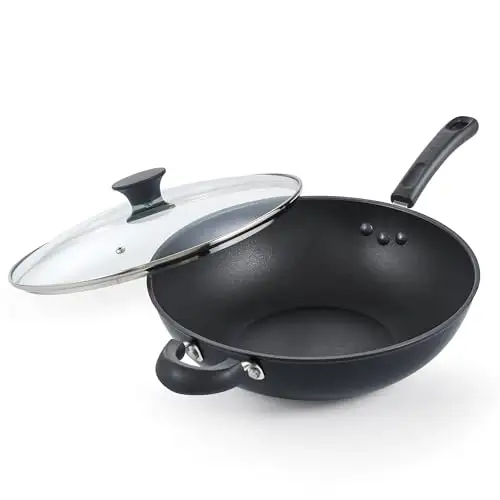 Cook N Home 硬质阳极氧化不粘炒锅，带盖，12 吋