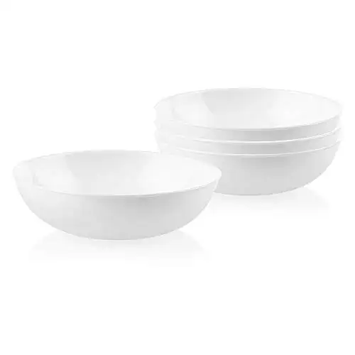 Corelle 4 件套餐碗套装,4 件套,耐用环保 9-1/4 英寸玻璃碗,紧凑堆叠碗套装,可放入微波炉和洗碗机,白色,40 盎司