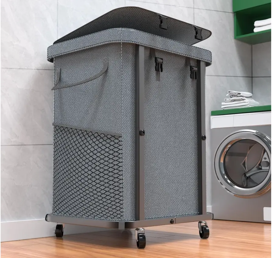40 Gal(150L) High Grade Large Laundry Basket with Wheels, Rolling Laundry Hamper, Laundry Cart with Metal Frame and Removable Bag Design, Suitable for Laundry Room, Bedroom, Dorm Room (Grey, 150L)