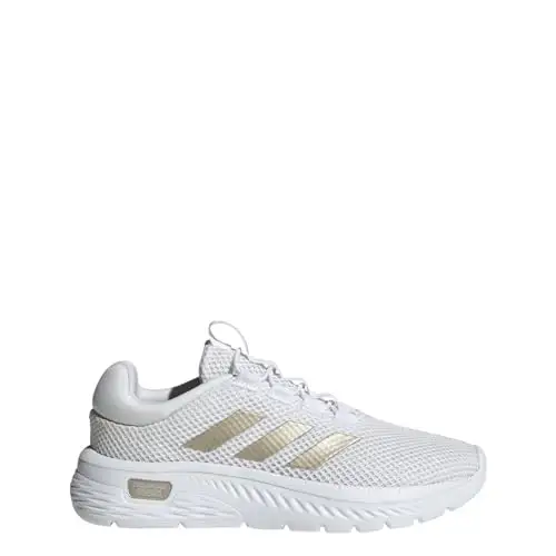 adidas 阿迪达斯 女式 Cloudfoam 舒适运动鞋, 白色/香槟金属色/黑色, 6.5