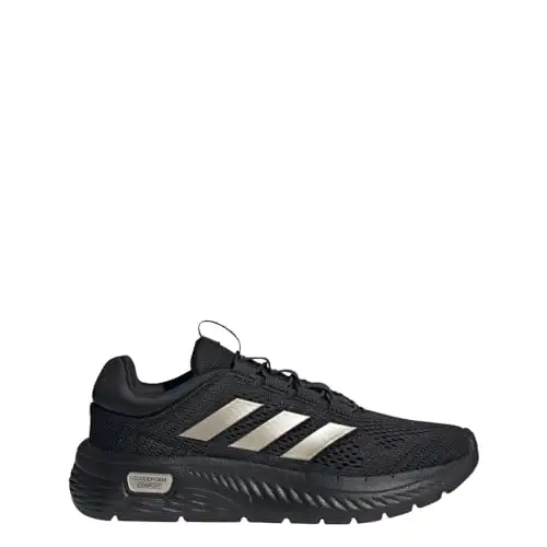 adidas 阿迪达斯 女式 Cloudfoam 舒适运动鞋, 黑色/香槟金属色/白色