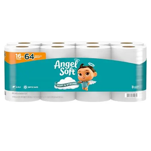 Angel Soft 厕所卫生纸16 Mega Rolls 超大卷，相当于64普通卷