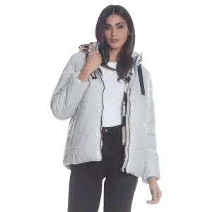 Members Only Women's Hi-Shine Chevron Quilt Puffer Jacket