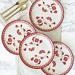 Sofia Home Red Set of 4 Round Stoneware Dinner Plates