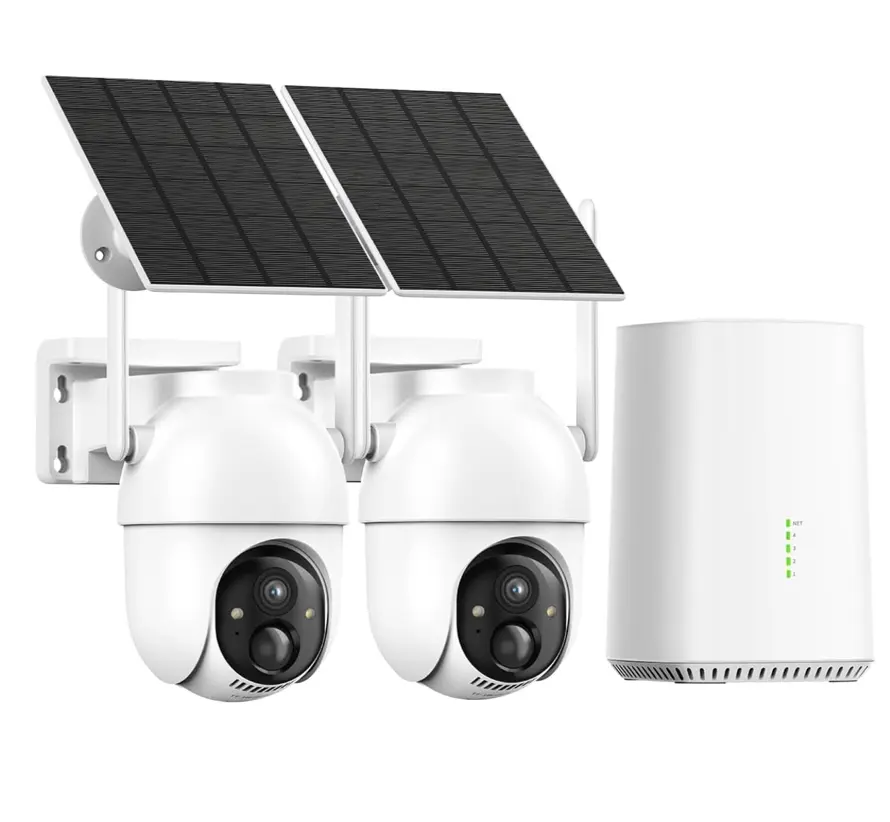 Security Cameras Wireless Outdoor, 2 Cam Kit, No Subscription, Solar Powered Home Security Cameras System, 360° Panoramic View, 2K Color Night Vision, PIR Alerts, Support 5G & 2.4G WiFi Router