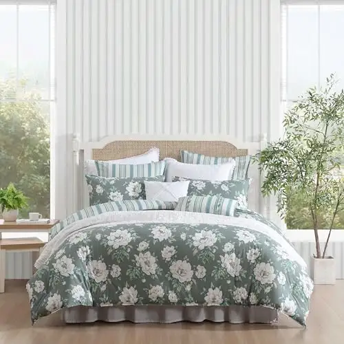 Laura Ashley - Wisley 花卉绿色高级棉质被子套装(单人床)