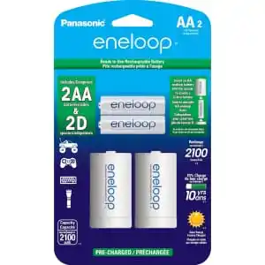 Eneloop 2 D Size Battery Adapters with 2 AA Rechargeable Batteries