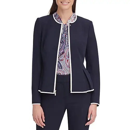 Tommy Hilfiger 荷叶边无领前拉链西装外套
