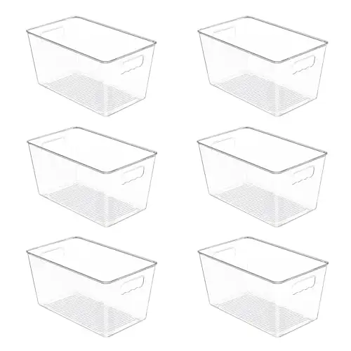 Vtopmart 透明塑料储物箱,6 件食品储藏室收纳箱,带手柄,适用于冰箱、冰箱、橱柜、厨房、台面、橱柜、冷冻整理,中号