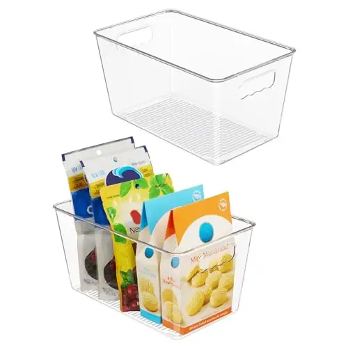 Vtopmart 透明塑料食品储藏柜 2 个食品储藏箱 带手柄 适用于冰箱、冰箱、橱柜、厨房、台面、橱柜、冰柜收纳和储存,不含 BPA,中号