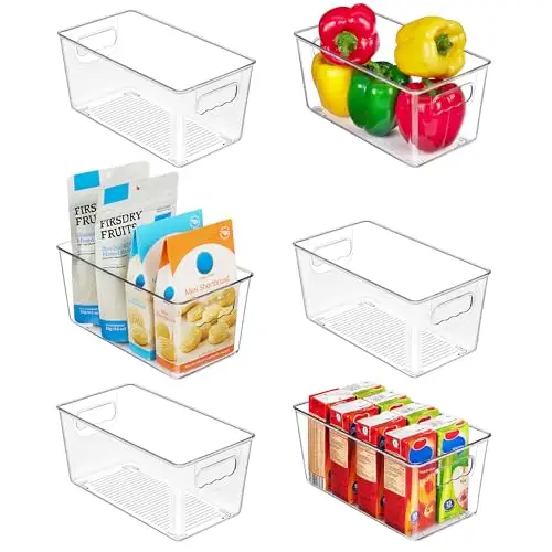 Vtopmart 透明塑料食品储藏柜 6 件食品储藏箱带手柄,适用于冰箱、冰箱、橱柜、厨房、台面、橱柜、冰柜收纳和储存,不含 BPA,小号