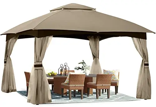 ABCCANOPY 10x12 户外凉亭 - 带蚊帐的露台凉亭,户外遮篷适用于草坪、花园、后院和甲板(卡其色)
