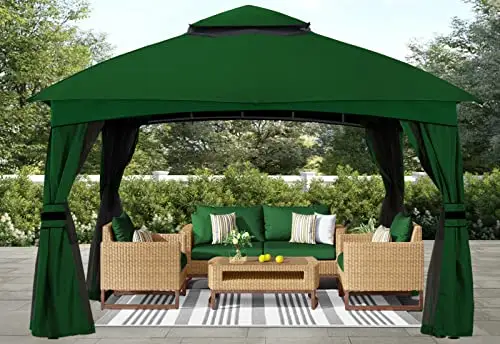 ABCCANOPY 8x8 户外凉亭 - 带蚊帐的露台凉亭,户外遮篷适用于草坪、花园、后院和甲板(森林绿)