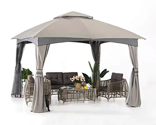 ABCCANOPY 10x10 户外凉亭 - 带蚊帐的露台凉亭,户外遮篷适用于草坪、花园、后院和甲板(灰色)