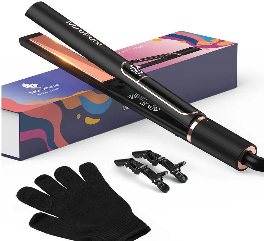 MiroPure Flat Iron Hair Straightener, 1 Inch Titanium Plates Hair Straightener with 15S Heat-up, Professional MCH Ceramic Negative Ion Hair Iron Dual Voltage for Women Hair with Auto Shut-Off