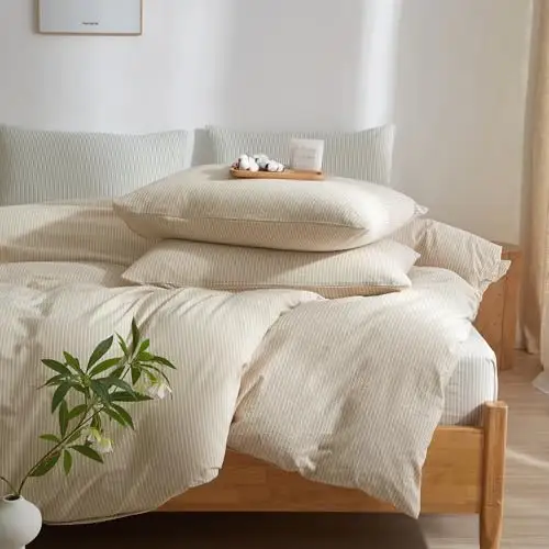 MWL100% 水洗棉条纹被套套装3 件套