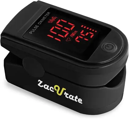 Zacurate Pro Series CMS 500DL Fingertip Pulse Oximeter Blood Oxygen Saturation Monitor with silicon cover, batteries and lanyard (Mystic Black), only $18.39