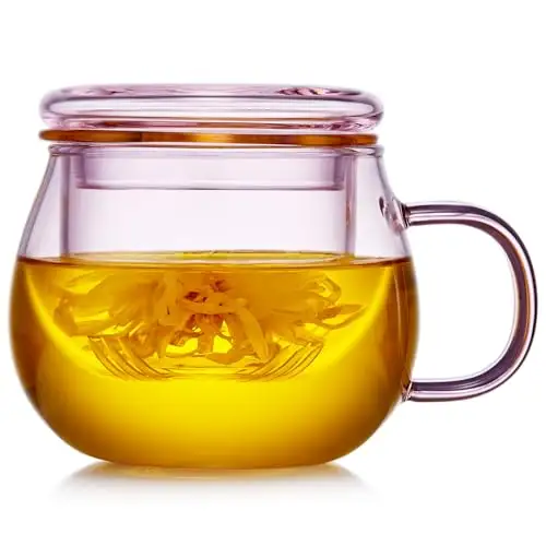 DOPUDO 粉色玻璃茶杯,带浸泡器和盖子
