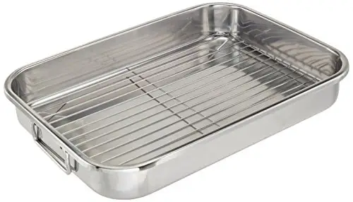 ExcelSteel 不锈钢烤盘，16.5x12x2.25英寸，带支架