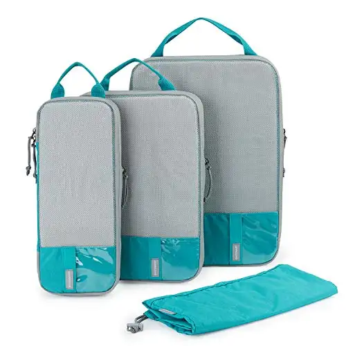 BAGSMART 6 套/4 套/2 套压缩收纳包,适用于旅行,轻质度假旅行必备品,旅行箱收纳袋旅行配件,耐用行李收纳袋旅行袋, 青色-4 件, 4 件