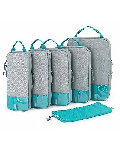 BAGSMART 6 套/4 套/2 套压缩收纳包,适用于旅行,轻质度假旅行必备品,旅行箱收纳袋旅行配件,耐用行李收纳袋旅行袋, 05-青绿色, 6 件