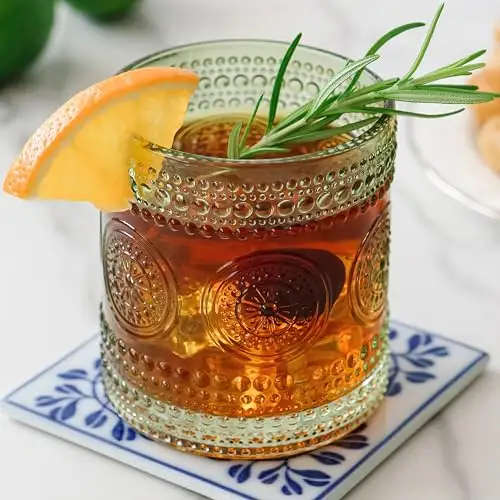 Kate Aspen Hobnail 串珠花卉绿色饮水杯 6 件套(10 盎司)复古玻璃器皿套装 鸡尾酒玻璃杯套装 果汁杯 水杯 | 送给新房主的绝佳礼物和礼物