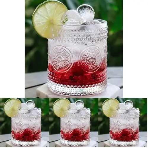 Kate Aspen Hobnail 串珠花卉透明饮水杯 6 件套(10 盎司)复古玻璃器皿套装鸡尾酒玻璃杯套装,果汁杯,水杯 | 送给新房主的绝佳礼物和礼物(4 件装)