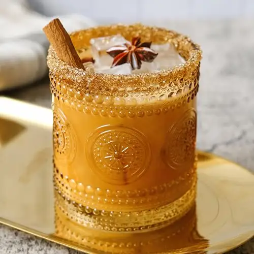 Kate Aspen Hobnail 串珠花卉琥珀饮水杯 6 件套(10 盎司)复古玻璃器皿套装 鸡尾酒玻璃杯套装 果汁杯 水杯 | 送给新房主的绝佳礼物和礼物