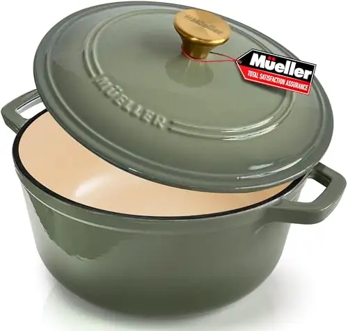 MÜELLERHOME 6 夸脱搪瓷铸铁荷兰锅,百里香绿