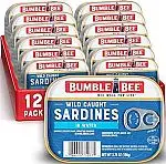 12-pack Bumble Bee Sardines in Water, 3.75 oz Tin