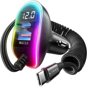 Lisen 96W Dual Port Fast Charging Car Charger w/ 5.3-Foot USB-C Cable