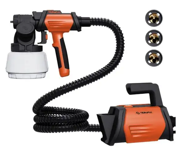 Tilswall Paint Sprayer 800W HVLP Spray Paint Gun with 1300ml Container, Electric Paint Sprayer Gun with 4 Nozzles & 3 Patterns for House Painting Furniture Cabinets Fence Home Walls Shark 800 (Orange)