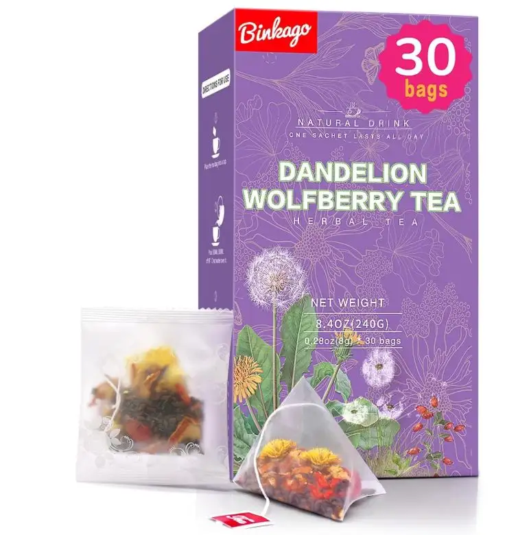 Dandelion Goji Berry Chrysanthemum Herbal Blend with Cassia Seed, Licorice, Dried Tangerine Peel, Gardenia, Caffeine-Free Wellness Tea for Liver & Eye Support