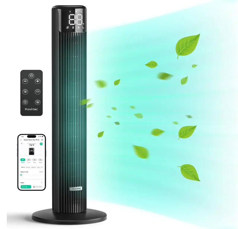 Smart Tower Fan for Bedroom, 90° Oscillating Floor Fan Cold, Quiet Tower Fans for Home Bedroom, 36 inch Tall Standing Tower Fans 4 Modes 6-Speed, 24H Timer Works with APP & Remote