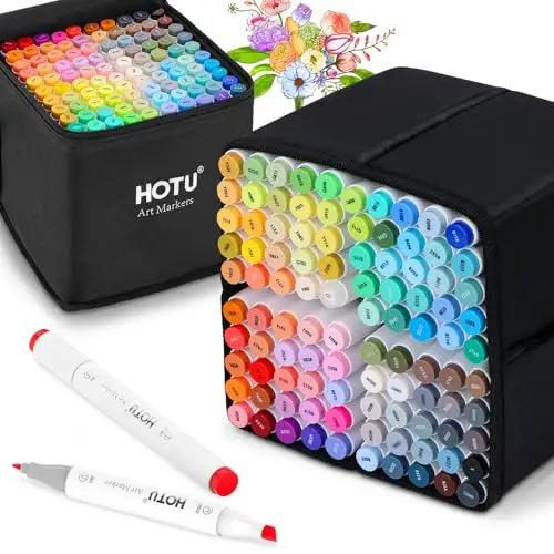HOTU 100 种颜色双笔尖马克笔套装