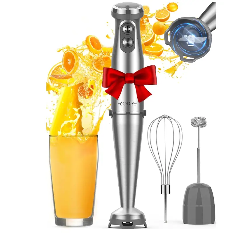 KOIOS Immersion Blender, 1000W Anti-scratch 3-in-1 Hand Blender, Upgraded 12 Speed Stainless Steel Blade Stick Blenders with Turbo Mode, Whisk and Milk Frother, Non-BPA