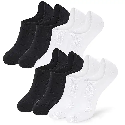 ZEROLEEWS 隐形袜女士 4/6 双隐形内衬防滑低帮袜, 2 双黑色 + 2 双白色