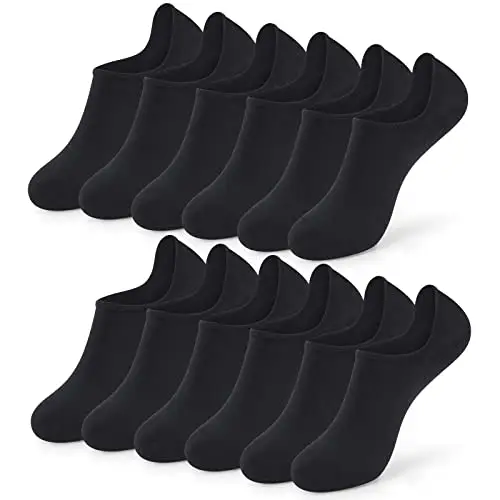 ZEROLEEWS 隐形袜女士 4/6 双隐形内衬防滑低帮袜, 6 双装黑色