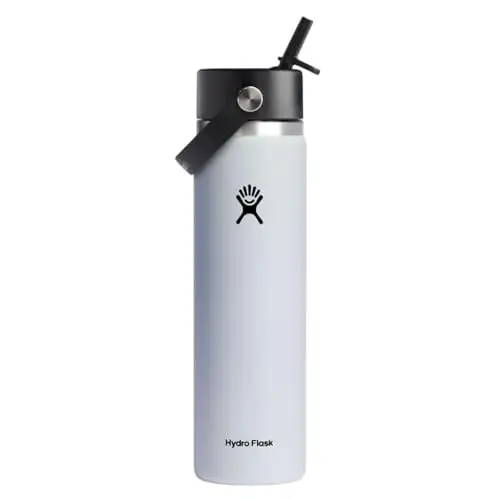 Hydro Flask 24 盎司(约 680.4 克)宽柔性吸管盖瓶 - 绝缘不锈钢 - 宽吸管盖,防溢,白色