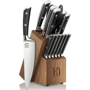 KnifeSaga 15-Piece Japanese High Carbon Stainless Steel Knife Block Set