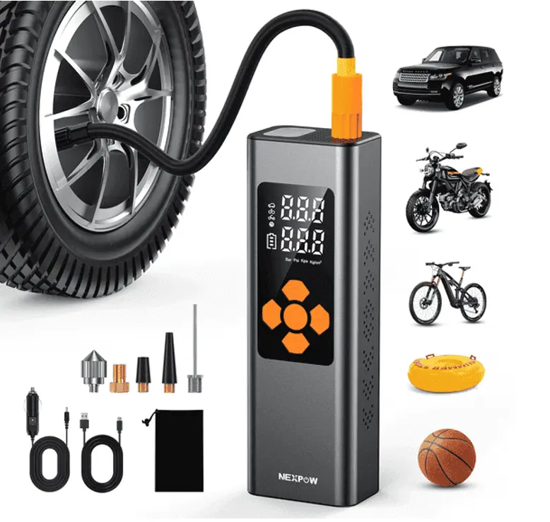 实用好物，限时特惠！NEXPOW 便携式空气压缩机，150PSI 12V，带数字仪表和LED 灯，适用于给汽车、自行车、摩托车轮胎和球类充气，现仅售 $31.99 （68% off）！
