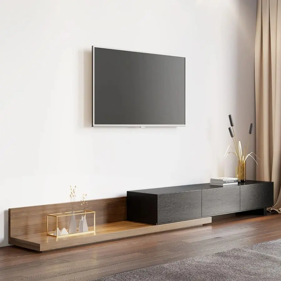 Homary Extendable Floor Walnut TV Stand