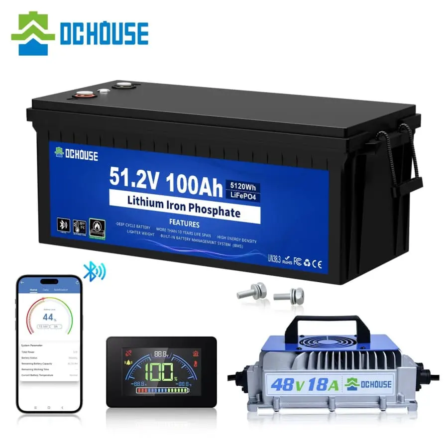 DC House 48V 100Ah Lithium Golf Cart Battery w/ Charger