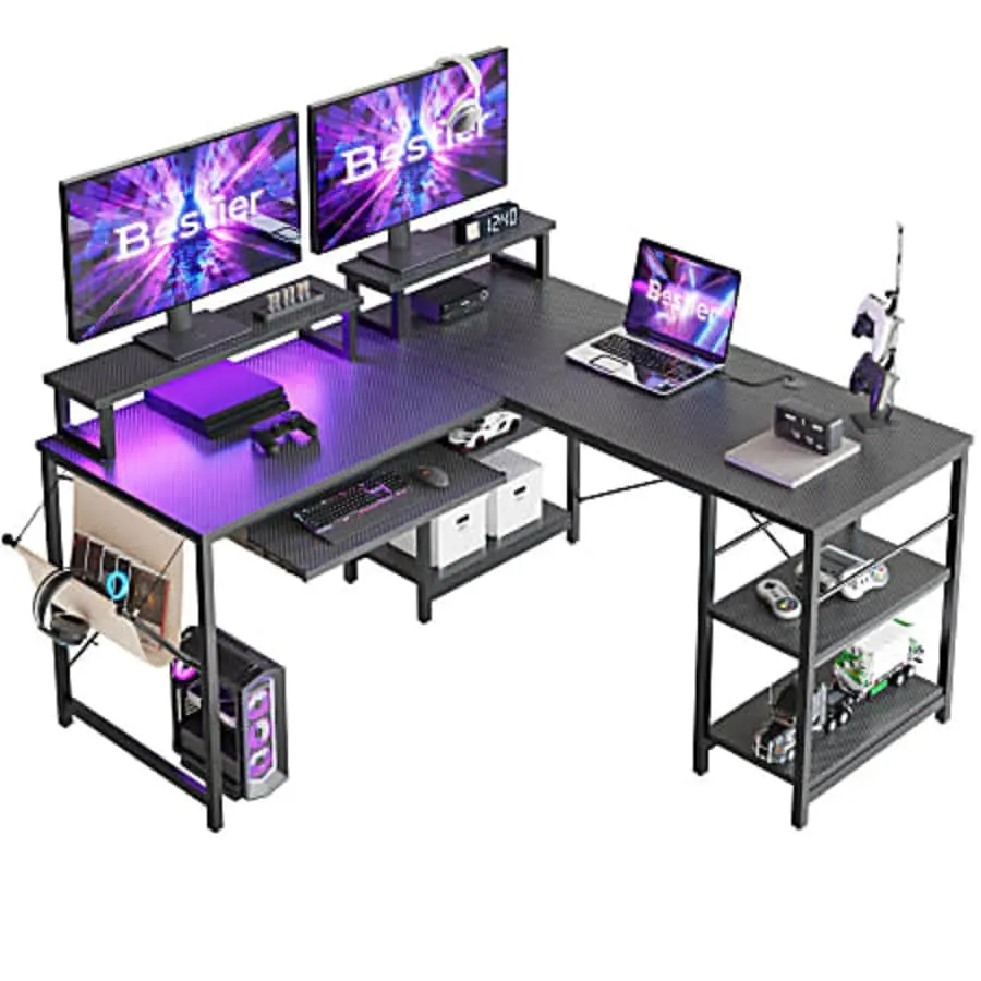Bestier L-Shaped Corner Computer Desk With Storage Shelf