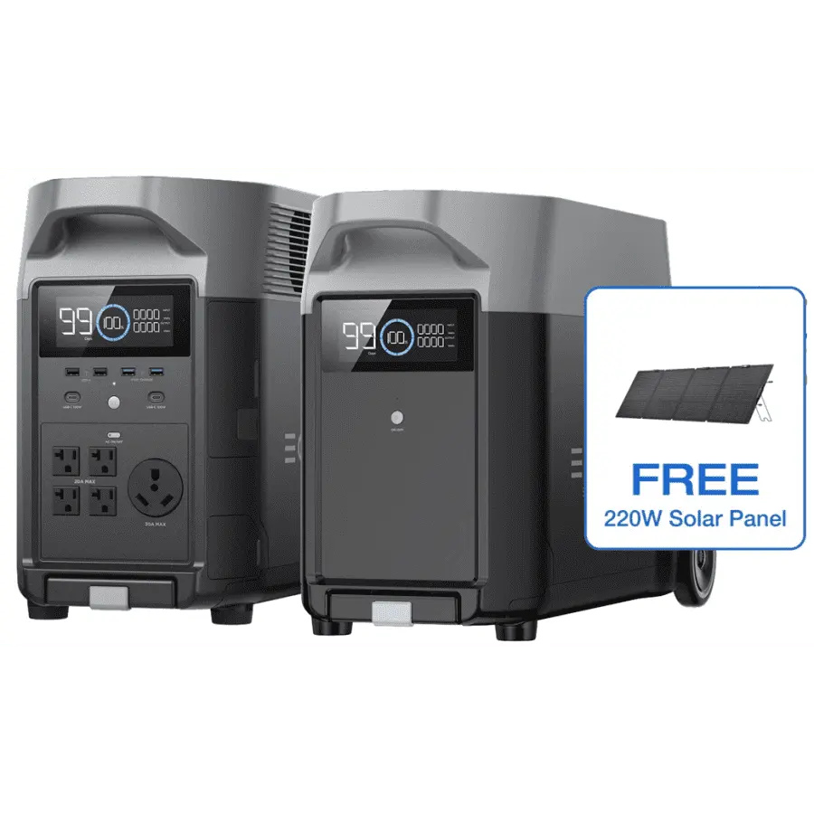 Certified Refurb EcoFlow Delta Pro 3,600Wh Power Station + Extra 3,600Wh + 220W Solar Panel