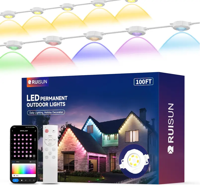 Permanent Outdoor Lights for House, RGB Eaves Lights 50/100/150/200FT with 60 RGBCW LEDs for Christmas, Daily and Holiday Lighting