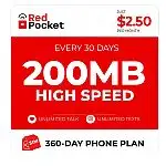 Red Pocket - Prepaid Wireless Phone Plan+Kit: UNLIMITED Talk /Text + 200MB