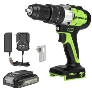 Greenworks 24V 1/2" 530 in/lbs Hammer Drill w/ 2.0Ah Battery & Charger