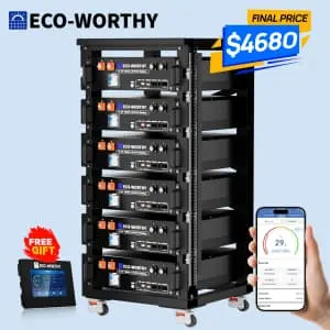 Eco-Worthy 48V 100AH 30.72kWh LiFePO4 Lithium Battery 6-Pack + Server Rack