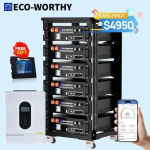 Eco-Worthy 48V 100AH Server Rack Lithium Battery 6-Pack w/ Monitor & Inverter